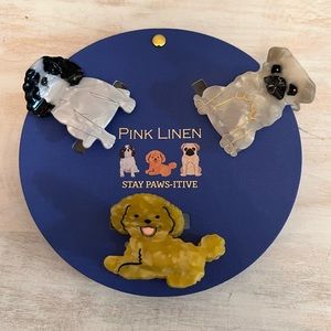 Pink Linen Dog Claw Clips - 3